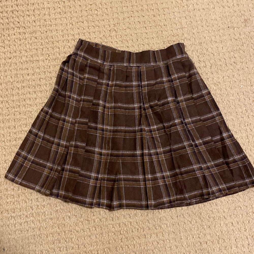 xs brown pleated skirt